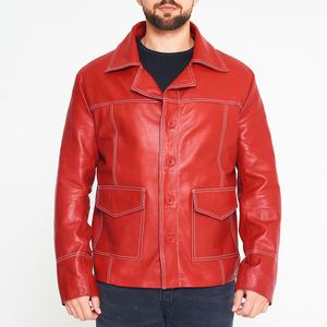 Veste en cuir pour hommes rétro en cuir verni fermeture éclair à manches longues col solide en cuir tendance couture automne et hiver nouvelle veste en cuir - Product Image 5