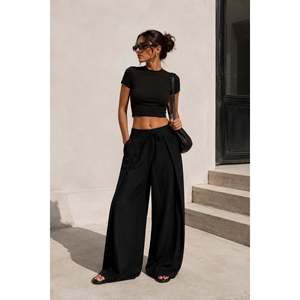 Pantalon en lin à détails en tissu et lacets - Noir - Noir - Product Image 1