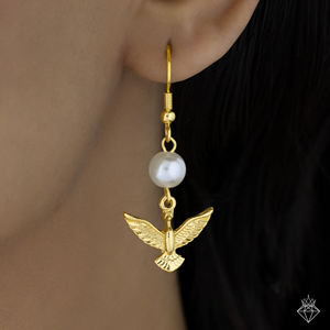 PRAO Conjunto de collar de perlas y pájaros antideslustre con pendientes - Product Image 5