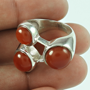 Pierre précieuse de cornaline naturelle Bague décontractée à trois pierres en argent sterling 925 Bijoux faits à la main Prix d'usine de gros Fournisseurs en vrac - Product Image 1
