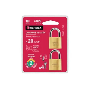 <b>BOX</b> 3 Blister pack with 2 brass padlocks of 20mm with short hook - Product Image 1