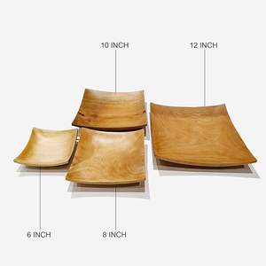 Plateaux de service carrés en bois de teck naturel faits à la main, vaisselle de cuisine écologique pour la présentation de collations, desserts, fruits et salades - Product Image 6