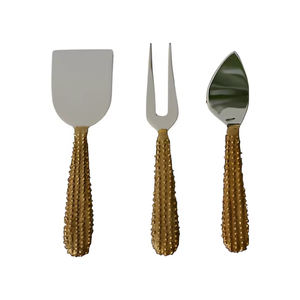 Juego de cuchillos para queso de acero inoxidable con diseño de mango dorado único a precio mayorista con personalización - Product Image 1