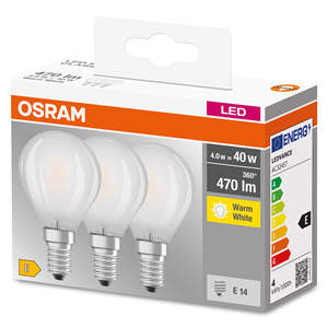 หลอดไฟ LED ทรงกลมแบบด้าน แพ็ค 3 หลอด ฐาน E14 4W 2700K (ออสแรม 819399) - Product Image 1