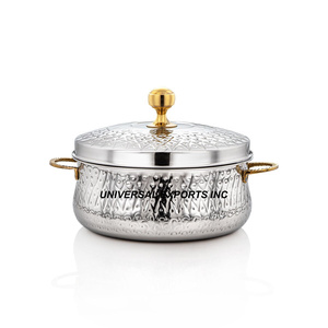 Juego de tres ollas calientes de metal de excelente calidad cazuela de diseñador hecha a mano clásica elegante nuevo calentador de alimentos de metal - Product Image 5