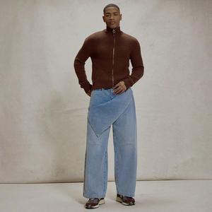 <span class=keywords><strong>Cardigan</strong></span> ample à col roulé mi-haut en tricot côtelé 100 % laine <span class=keywords><strong>marron</strong></span> <span class=keywords><strong>foncé</strong></span> pour homme, personnalisé ODM, hiver - Product Image 6