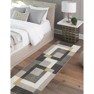 Tapis rectangulaire fait main en polyester Netline Home Tokyo Geo Blocks Ocre/Gris pour salon - Product Image 3