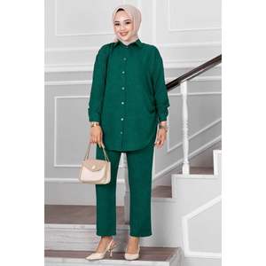 Ensemble hijab 2 pièces avec plis latéraux, émeraude, 165 cm, S/M-2XL/3XL - Product Image 2