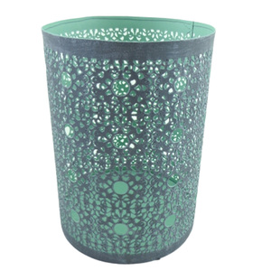 Traditional Design Metal Votive Holder Set of 3 Grey Wash With <b>Green</b> Color Medium Size <b>Candle</b> Jar for Home & Christmas Decor - Product Image 1