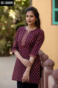 Top de algodón con estampado de estilo elegante túnica Desihn para uso diario e informal Kurtis cortos para mujer - Product Image 6