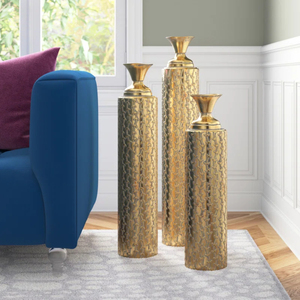 Eye Catching Modern Metal Decorative Flower <b>Vase</b> Golden Shade Aluminium Casted Handmade Tabletop Latest Arrival <b>3</b>-Piece <b>Vase</b> <b>Set</b> - Product Image 2