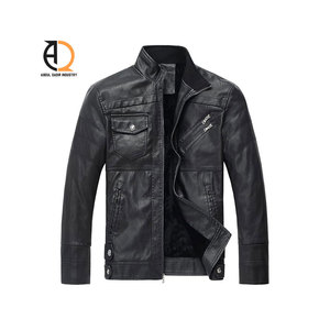 Veste en cuir PU décontractée vintage à fermeture éclair courte, veste en cuir de moto - Product Image 1