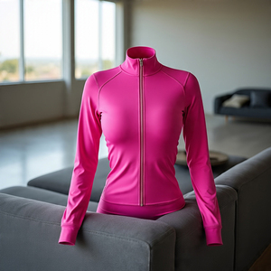 Women's 100% Polyester Fitness Jacket with Zipper <b>Gym</b> Workout Compression Sportswear Tight Fit Spandex Lining Cotton Filling - Product Image 3