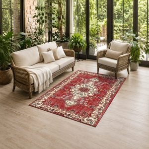 RUGS DEPOT LXDP-0047 Wholesale Red Burgundy Bohemian Tribal Digital Printed Machine Washable Chenille Area Rug Non <b>Slip</b> - Product Image 6