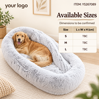Lit pour chien Yangyangpet, long et moelleux, gris clair, ovale, surdimensionné, avec poches de rangement latérales