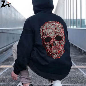 Sudadera con Capucha de Invierno Personalizada para Hombre, Manga Larga, Diseño de Calavera, Talla Grande, Bordado 3D, Pedrería, Algodón Grueso y Pesado, Estilo Holgado - Product Image 6