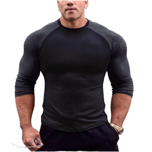 Men's Slim Fit O-Neck Raglan Sleeve <b>T</b>-<b>Shirt</b> Solid Color Quick Dry Sporty Style Knitted Polyester <b>Long</b> Sleeve <b>Black</b> - Product Image 1