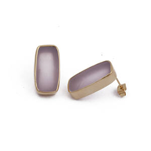 Pink Chalcedony Rectangle Shape Collet Set Trendy Gold-Plated Brass Fashion Stud <b>Earrings</b> <b>for</b> <b>Women</b> - Product Image 2