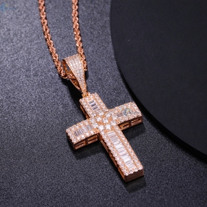 VVS Moissanite glacé croix Hip Hop pendentif baguette coupe célébrité Style pendentif cadeau pour lui et elle - Product Image 6