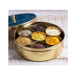 Best-Selling Seven Compartment Brass Spice Utility <b>Box</b> Pure <b>Metal</b> Masala Container From Indian Manufacturer for Kitchen Use - Product Image 1