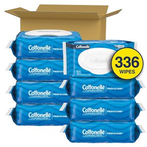ผ้าเช็ดทำความสะอาด Cottonelle Fresh Feel แบบใช้แล้วทิ้งได้, ผ้าเช็ดทำความสะอาดสำหรับผู้ใหญ่, 8 แพ็คแบบฝาพับ, 42 แผ่นต่อแพ็ค (รวม 336 แผ่น) - Product Image 1
