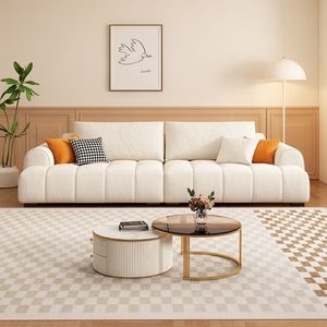 Modern <b>Cream</b> Cloud Design Fabric <b>Sofa</b> Set for Small Apartment Hotel & Office Living Rooms - Product Image 3