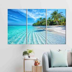 Lienzo impreso con paisaje de playa elegante - Arte con vista al océano, 3P: Enmarcado tipo galería - Product Image 1
