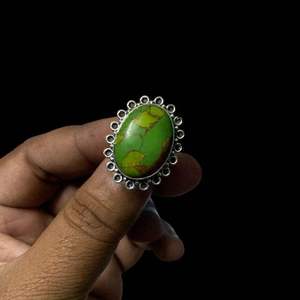 Top Selling 925 Sterling Silver Fine <b>Rings</b> for Women Handmade Beautiful Green Copper <b>Turquoise</b> Cabochon Oval Cut for Weddings - Product Image 3