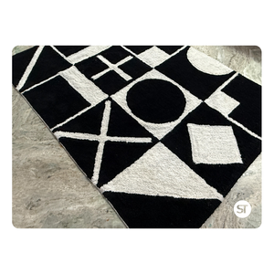 Tapis en coton tufté noir blanc tapis artisanal texturé doux pour salon chambre sol décor à la maison et style intérieur - Product Image 4