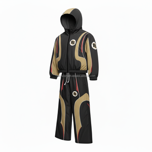 plus size Premium Windbreaker Set 240 GSM High Density Polyester Fabric Black <b>Gold</b> Color with Contrast Panel Windbreaker Set - Product Image 3