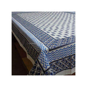 ผ้าปูโต๊ะผ้าฝ้ายอินเดียสีฟ้า - Product Image 1