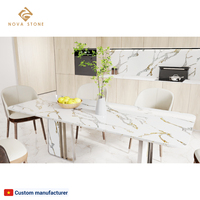 Meja Makan Quartz prasmanan kustom, 6 tempat duduk kelas atas panjang Premium bergerak Calacatta emas mudah untuk dibersihkan, atasan meja makan