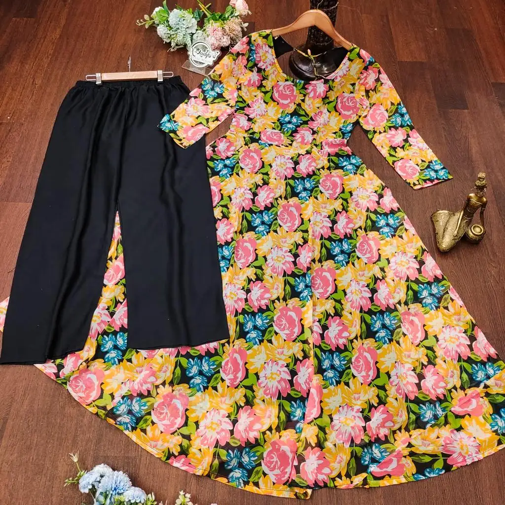 Шелковое платье ручной работы Анаркали длинное расклешенное платье в этническом стиле с цветочным принтом для праздничной одежды оптом