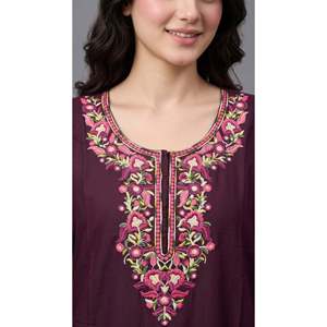 Women's Designer Floral Kashmiri Embroidered Maxi Nightgown-Premium Bizzy Lizzy Fabric Soft Breathable <b>Long</b> <b>Nighty</b> - Product Image 2
