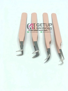 Pinzas de Extensión de Pestañas Curvas de Acero Inoxidable de Alta Calidad con Recubrimiento en Polvo Color Durazno de 90 Grados, Marca GETUP BROSONS - Product Image 6