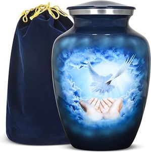 โกศบรรจุอัฐิทำมือ ลายหินอ่อน พร้อมลายสลักเถาวัลย์สีเงิน สำหรับบรรจุอัฐิมนุษย์ โกศโลหะจากอินเดีย - Product Image 6