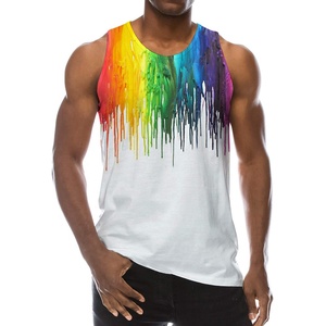 Men's <b>Rainbow</b> Dripping Print Tank <b>Top</b> O-Neck Casual Breathable Sleeveless Vest Gradient Color Knitted Polyester <b>Top</b> - Product Image 1