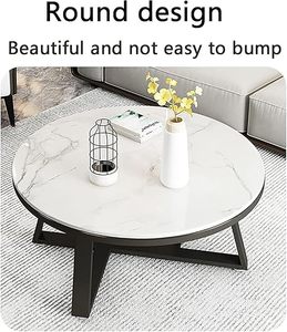 Modern Luxury Metal Coffee Table with Marble Effect <b>Shelves</b> in <b>Corner</b> for Small Spaces (White/Black) Decorative - Product Image 5