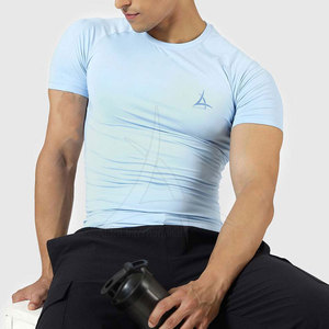 T-shirts de compression pour hommes tendance, unis, écologiques, respirants, vêtements de sport en gros, tissu tricoté décontracté pour la remise en forme - Product Image 3
