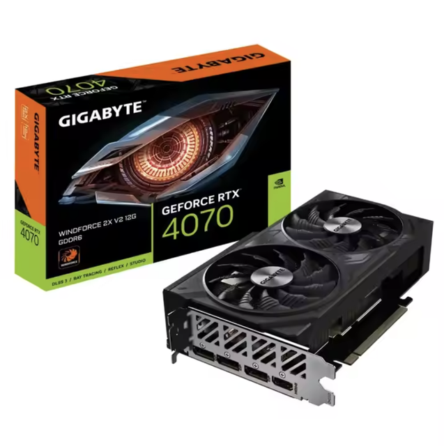 Gigabyte Windforce 2X 4070 Graphics Card 12GB with GDDR6 Video Memory 256-bit Interface New & Fan Cooler