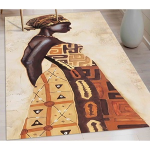Alfombra de Arte con Diseño de Mujer Africana: Decoración Étnica, Alfombra de Fácil Limpieza, con Pelo Suave - Product Image 1
