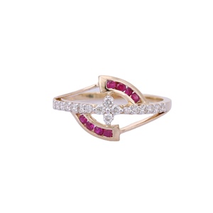 Joyería fina hecha a mano Anillo de diamante de rubí de corte redondo precioso natural Anillo de bodas de oro amarillo sólido de 14K Productos al por mayor - Product Image 1