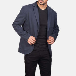 Blazer Borges Azul Marino con Exterior de Polialgodón, Tejido de Lana Peinada y Cierre de Botones - Product Image 2