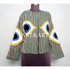 Veste décontractée pour femme en velours Suzani brodée matelassée écologique à séchage rapide respirante artisanale en coton personnalisée - Product Image 1