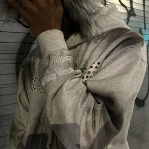 Sweat à capuche zippé de haute qualité, lourd, coupe et couture personnalisées, délavé au soleil, effet pierre, strass, effet usé, sweat à capuche ample et court pour homme - Product Image 3