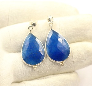 Blue Quartz Gemstone 925 Sterling <b>Silver</b> Rhodium Plated Bezel Setting Minimalist Women's <b>Stud</b> <b>Earrings</b> for Wholesale - Product Image 5