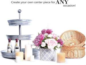 Vintage Farmhouse Galvanized Metal Tray Tiered Design Kitchen Crafts Storage Rack with <b>Dishes</b> & Bowls Seasonal Decorations Use - Product Image 3