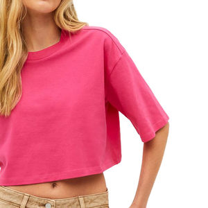 Top Corto Informal para Mujer, Estilo Urbano, Liso, a Cuadros, Corte Regular, Ligero, de Manga Corta, Transpirable, 100% Algodón Tejido, para Verano - Product Image 2