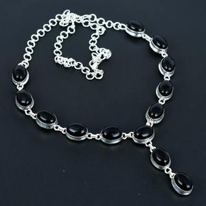 New Arrival Genuine 925 Sterling Silver Natural <b>Black</b> Onyx Cabochon Bezel Setting Chain Necklace <b>Women</b> Heavy Jewelry - Product Image 1