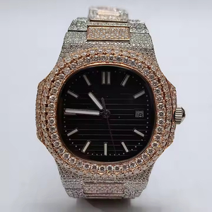 Montre en acier inoxydable pour hommes de mode antique Glacé VVS Moissanite Diamant Clouté Cadran Noir Personnalisable pour Hommes Femmes - Product Image 5